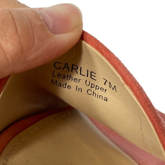 Botkier Carlie Mules 7 Coral Orange pink Suede Wooden Heel Slip-on Boho - Picture 2 of 10